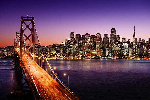 San Francisco skyline and the Bay Bridge at twilight