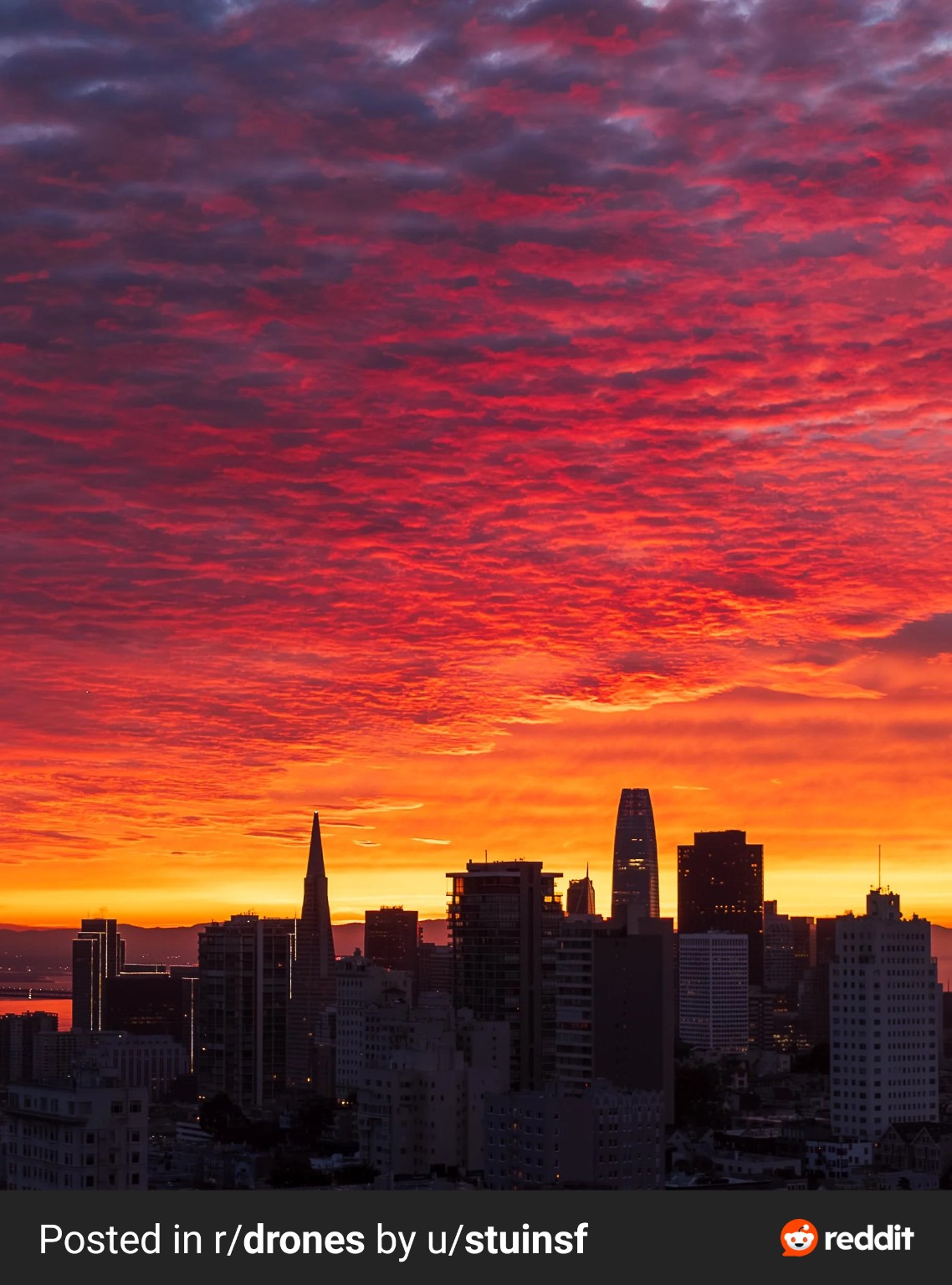 San Francisco skyline silhouetted beneath a crimson sunset